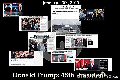 Headlines of Donald Trump - America`s 45th president Editorial Stock Photo